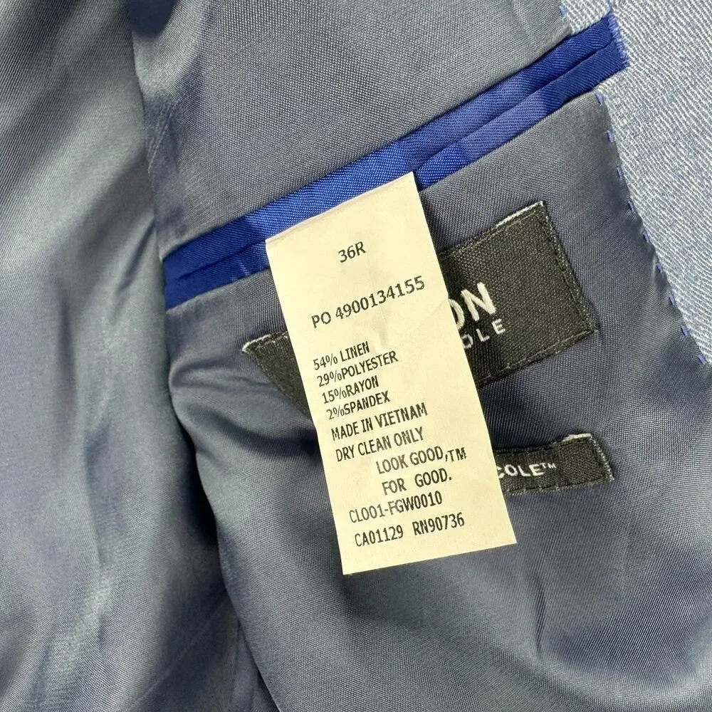 Kenneth Cole Mens Modern Fit Linen Blend Sport Coat Light Blue 36R